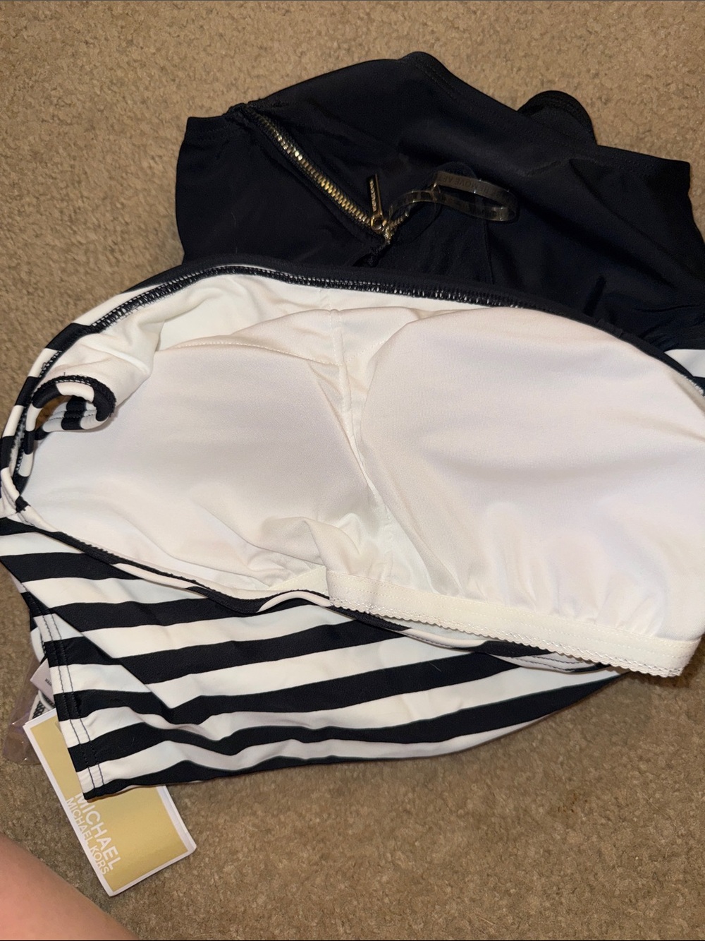 MICHAEL by Michael Kors One-Shoulder Stripe One-Piece Swimsuit Resort Vacation - Picture 7 of 8